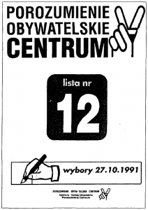 Plakat wyborczy Porozumienia Obywatelskiego Centrum z 1991r.